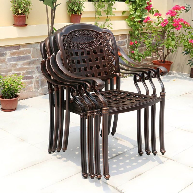 "Modern Brown Patio Dining Set with Upholstered Chairs and Weatherproof Metal Frame - Table & Chair(s) 35.4"L x 35.4"W x 29.5"H 4"