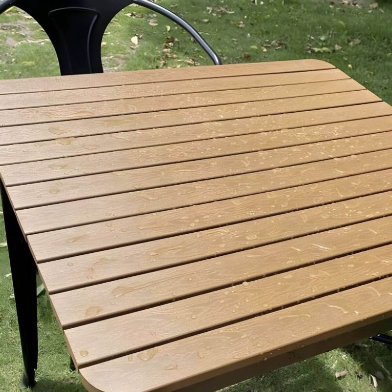 "Industrial Brown Wood Patio Dining Table without Umbrella Hole and UV Resistant Finish - 47.2"L x 23.6"W x 29.5"H Black Table Only"
