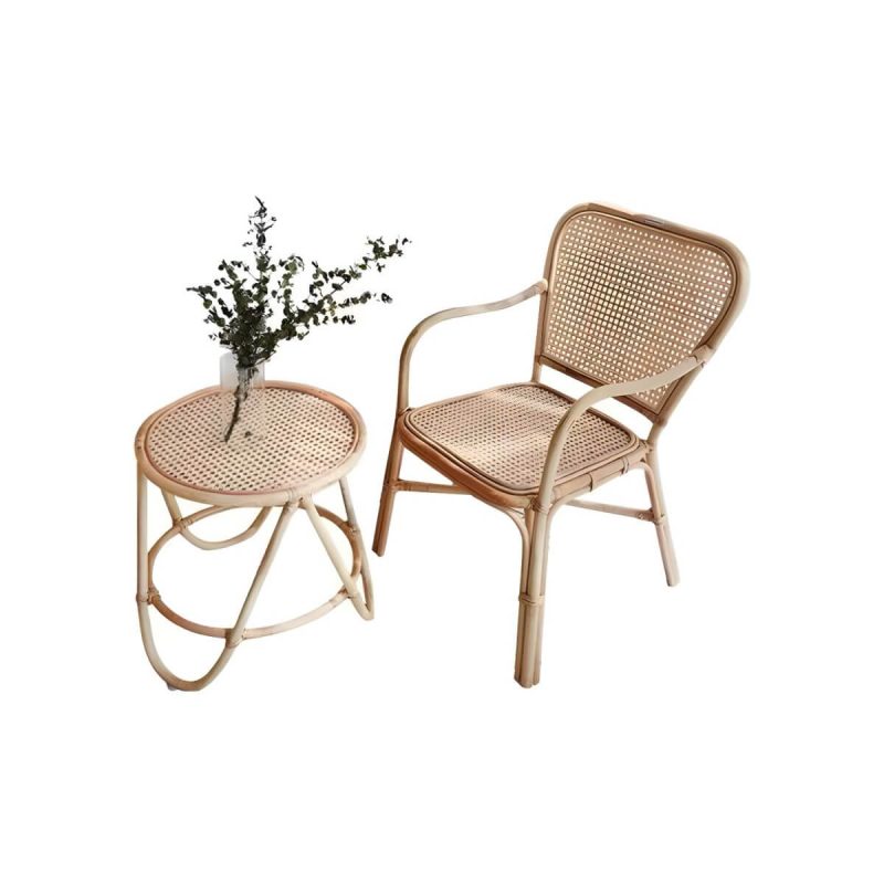"20" Wide Tropical Rattan Dining Armchair Natural Outdoor Chair - Natural Finish 6 Piece Set"