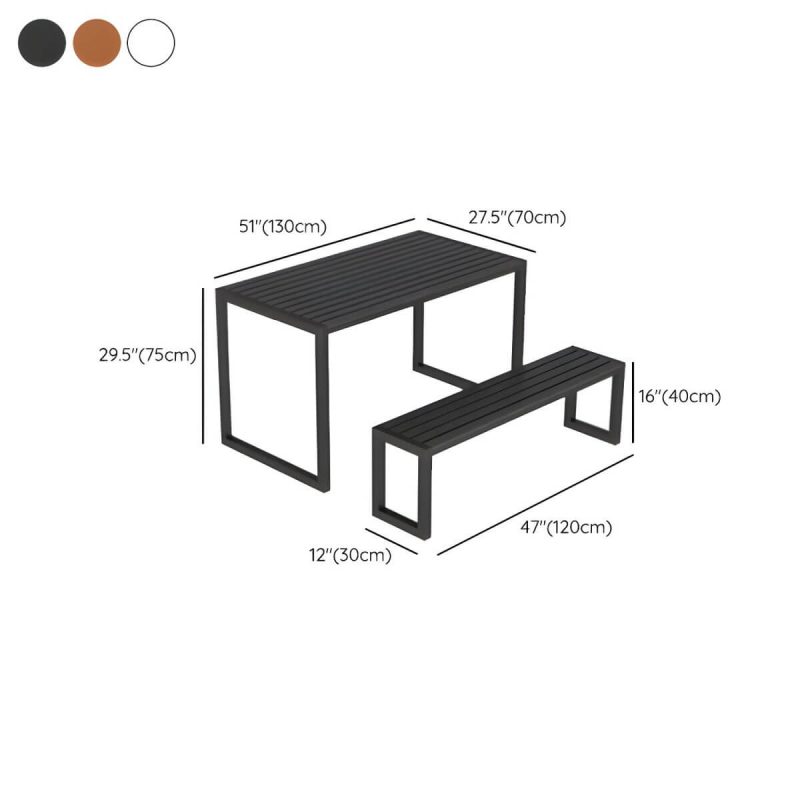 "Dimension of Metal Modern Weatherproof Patio Dining Set with Stackable Chairs and Bench - Table & Bench(es) 2 Black"