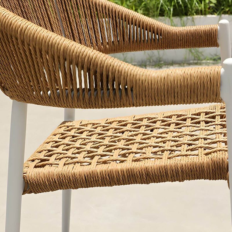 "Elegant Weatherproof White Metal Patio Dining Set with Stackable Chairs - Table & Chair(s) 47"L x 28"W x 28"H 6"