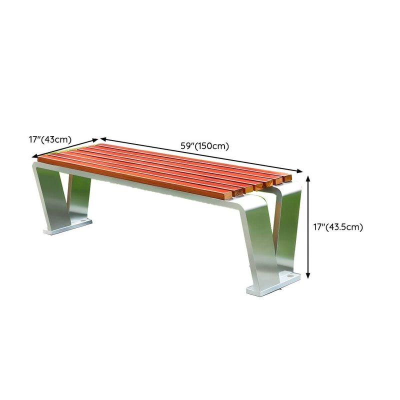 "Dimension of Modern Garden Bench with Stainless Steel Frame and Waterproof Wood Seating - 59"L x 17"W x 17"H"