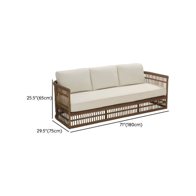 "Dimension of Modern White Upholstered Wicker/Rattan Sofa with Waterproof Cushions and Pillows - 3-Seater Sofa"