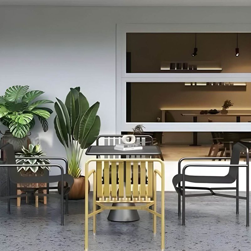 "Contemporary Style Patio Dining Table with Metal Legs for Patio Dining - Black 27.6"L x 27.6"W x 29.5"H Table Table Only"