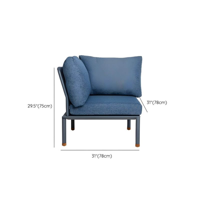 "Dimension of Modern Blue Metal Sofa- Waterproof and UV Resistant, Includes Pillows and Cushions - Single Corner Sofa"