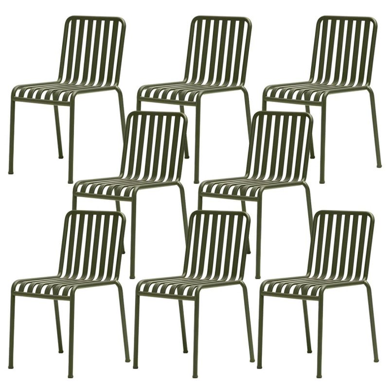 "Modern Metal Outdoor Bistro Chairs Open Back Dining Chairs in Green - 22"L x 19"W x 31"H 8 Piece Set"