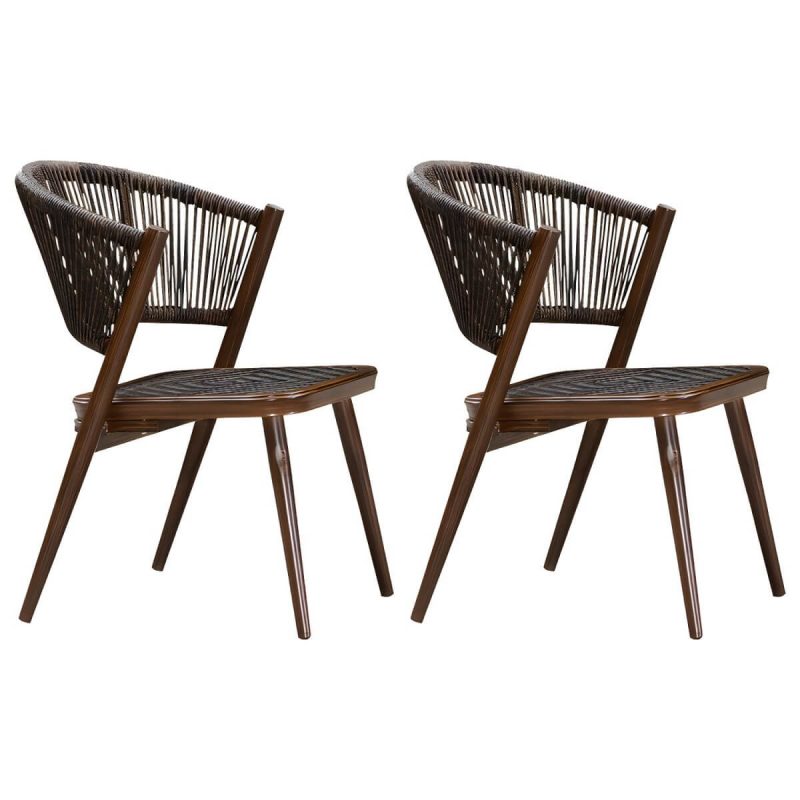 "Tropical Rattan Patio Arm Chair with Arm Brown Dining Armchair - 2 Piece Set"