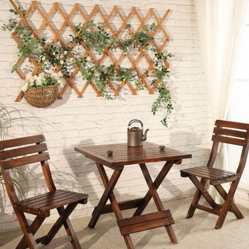 "Modern Style Square Shape Foldable Courtyard Coffee Table Wooden in Dark Wood Color - Table Only"