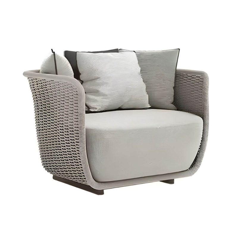 "Waterproof Wicker/Rattan Modern Sofa with Upholstered Cushions and Pillows - Teak Frame - Apricot 3-Seater Sofa"