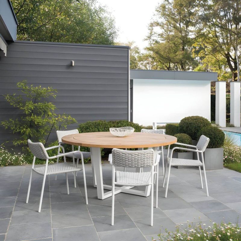 "Contemporary Aluminum Frame Water Repellent Patio Dining Chair with Arm - 6 Piece Set"