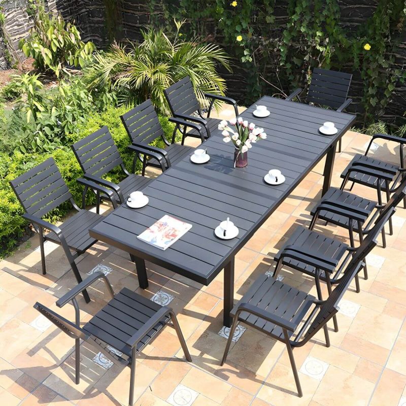 "Black Wooden Patio Table Contemporary Style in Rectangular Shape - Table Only"