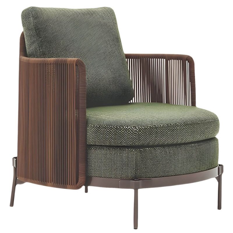 "Waterproof Wicker/Rattan Modern Sofa with Upholstered Cushions and Pillows - Brown - 1-Seater Sofa"