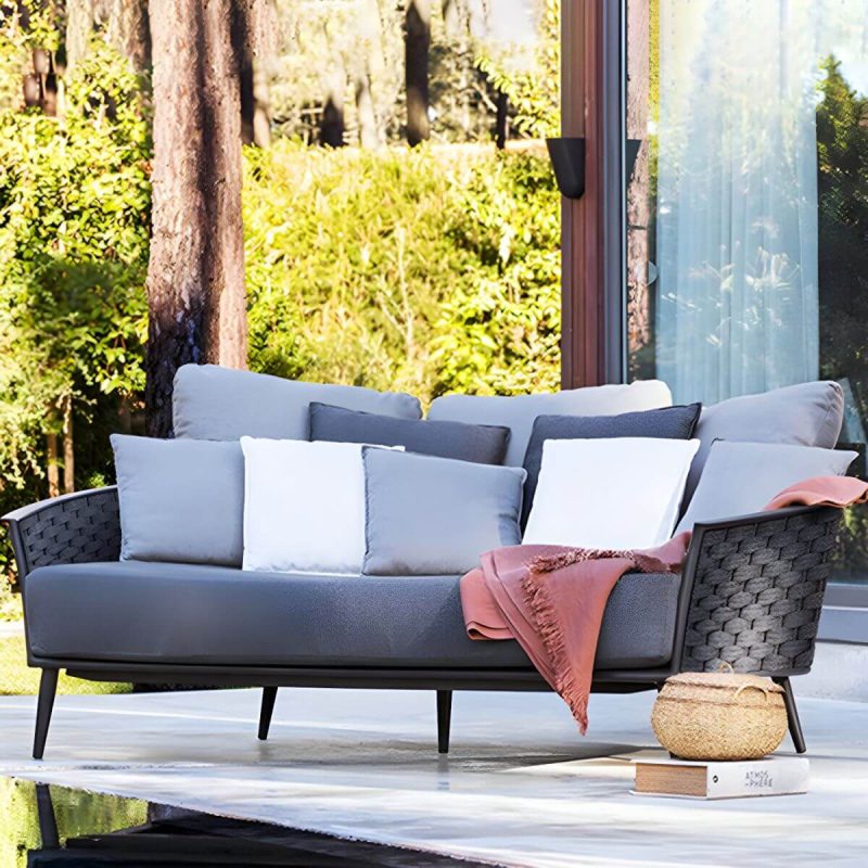 "Modern Metal Frame Outdoor Sofa UV Resistant Patio Sofa with Cushion - 3-Seater Sofa"