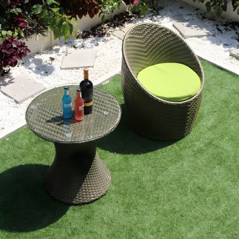 "Round Shape Green Dining Table Set with 1/2 Chairs for Courtyard - Table & Chair(s) 1"