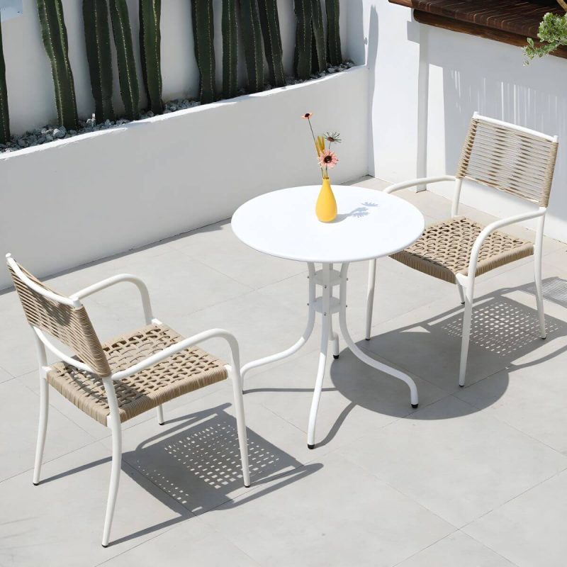 "Contemporary Metal Dining Table Set with White Top for Courtyard - Table & Chair(s) 27.6"L x 27.6"W x 28.5"H 2"