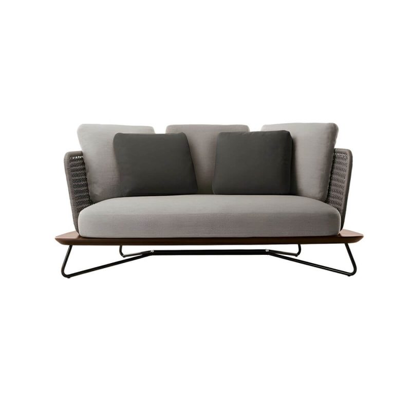 "Sophisticated Modern Black Metal Framed Sofa with Gray Upholstery and Removable Cushions for Women - 2-Seater Sofa"