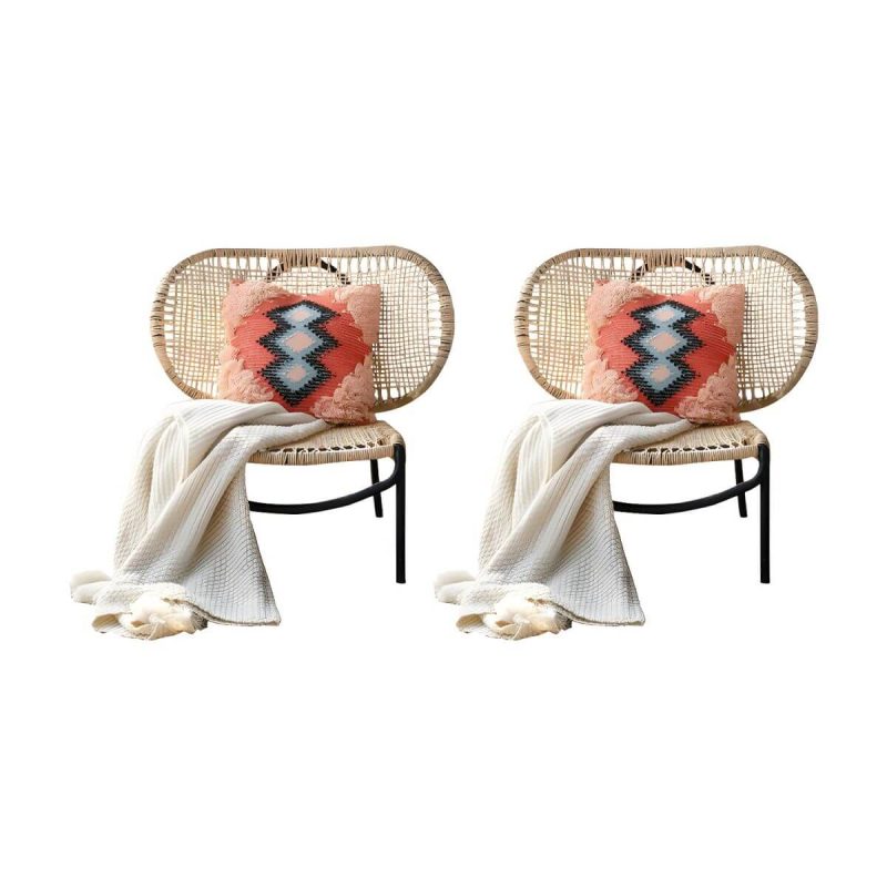 "25" Wide Tropical Side Chair Rattan Armles Dining Side Chair - 2 Piece Set"