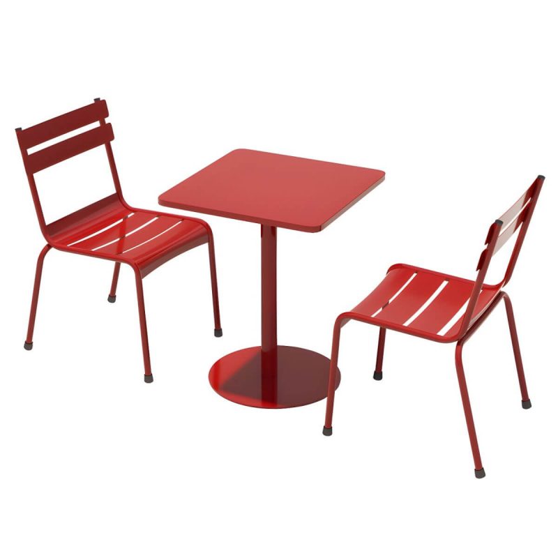 "Iron Waterproof Courtyard Dining Table Combination Modern Multiple Colors - Desk with 2 Chairs Square Red"