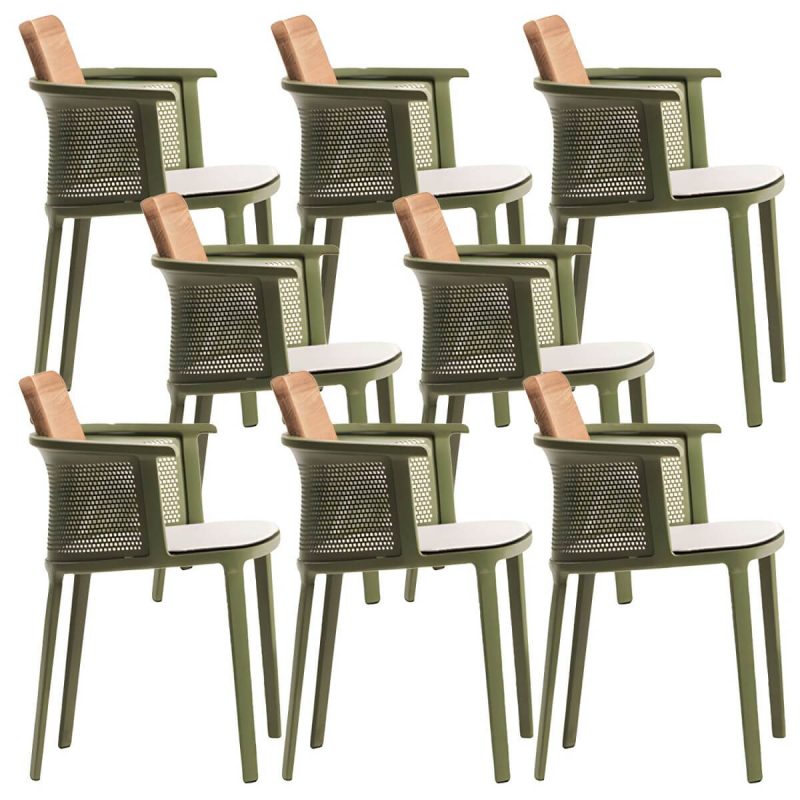 "Metal Coastal With Arm Solid Wood Black Outdoor Bistro Chairs - 8 Piece Set Stainless Steel 45 x 58 x 105 cm"