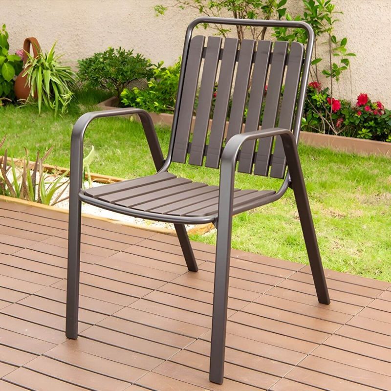 "Antique Finish Patio Chair Plastic Industrial Stacking without Cushions - 8 Piece Set"