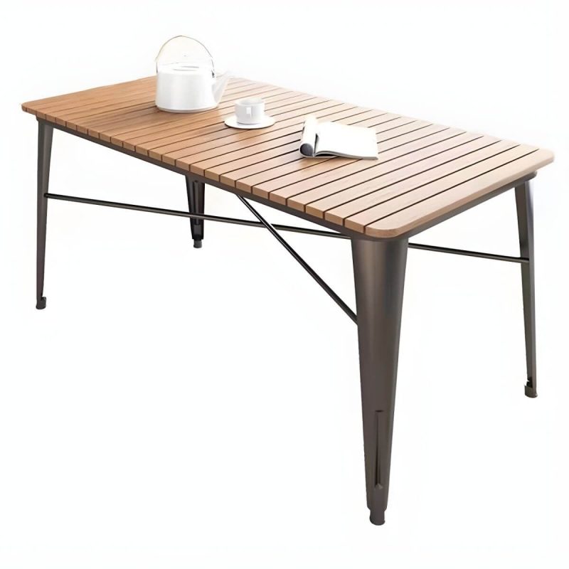 "Industrial Brown Wood Patio Dining Table without Umbrella Hole and UV Resistant Finish - 47.2"L x 23.6"W x 29.5"H White Table Only"