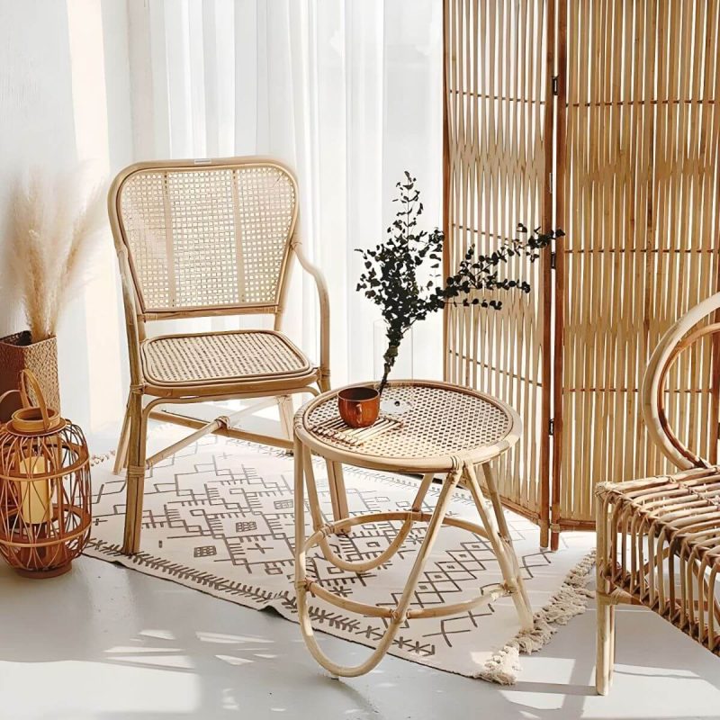 "20" Wide Tropical Rattan Dining Armchair Natural Outdoor Chair - Natural Finish 6 Piece Set"