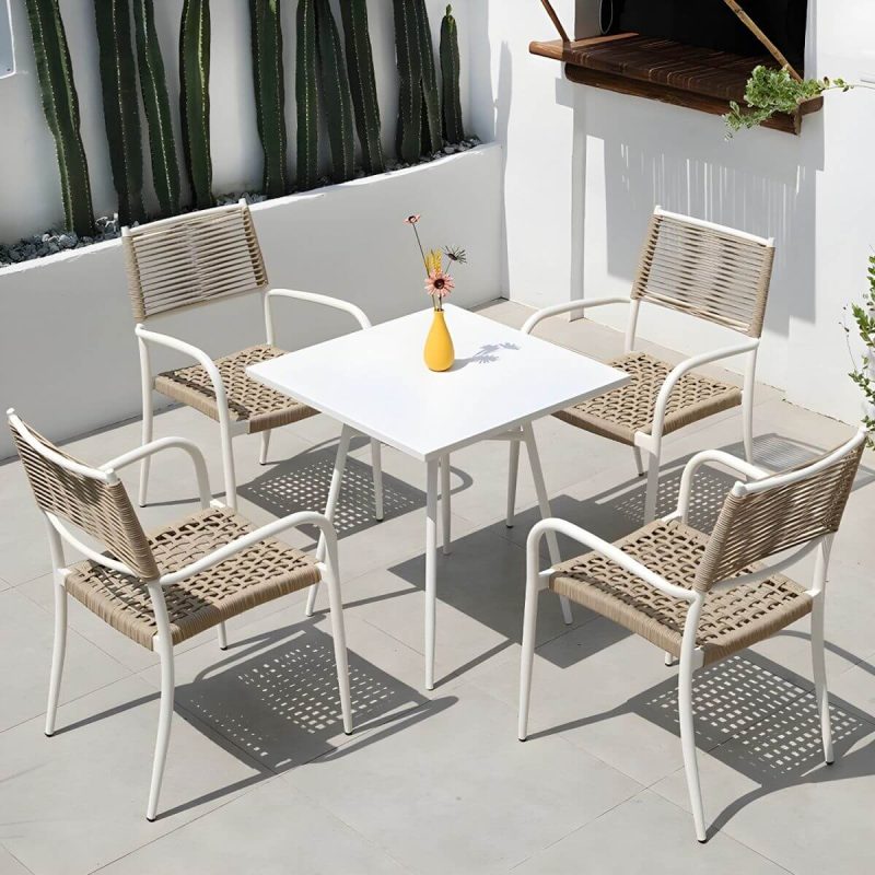 "Contemporary Metal Dining Table Set with White Top for Courtyard - Table & Chair(s) 28"L x 28"W x 28"H 4"
