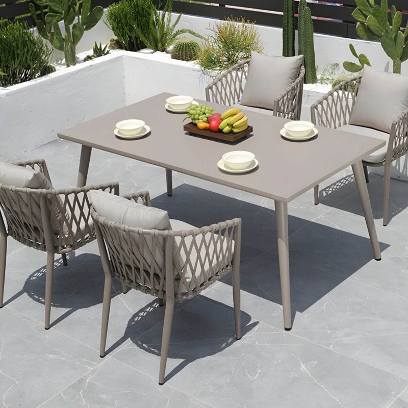 "Modern Metal Dining Room Chair and Table Set with Standard Gray Table - Table & Chair(s) 63"L x 35.5"W x 29.1"H 4"
