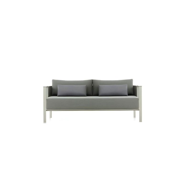 "Stainless Steel Frame Outdoor Sofa Industrial Water Resistant Patio Sofa with Cushion - 2-Seater Sofa"