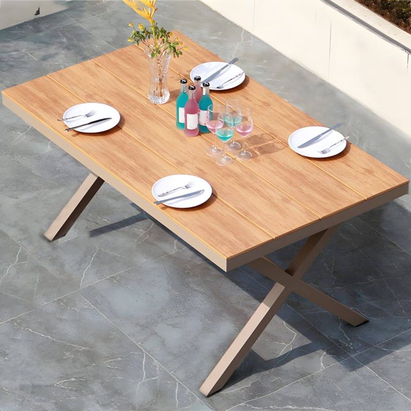 "Brown Patio Table Wooden Contemporary Style in Rectangular Shape - Table Only 59.1"L x 35.4"W x 29.5"H Brown"