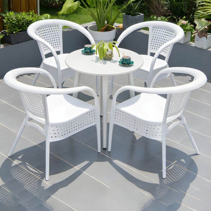 "Contemporary White Metal Dining Table Furniture Set with Chairs for Courtyard - Table & Chair(s) 27.6"L x 27.6"W x 28.3"H 4"