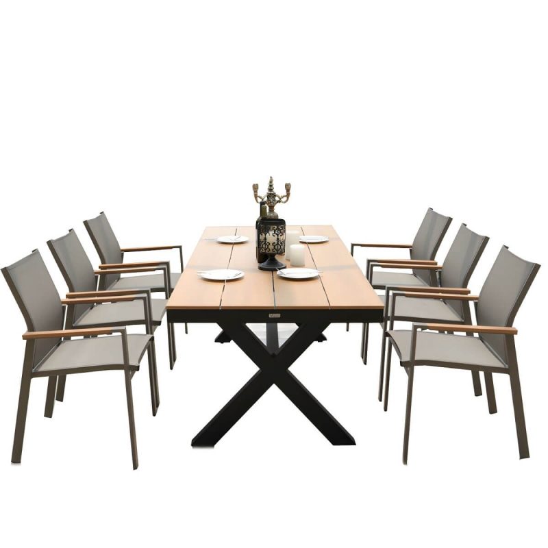 "Brown Wooden Patio Table Contemporary Style in Rectangular Shape - Table Only 79"L x 35"W x 30"H"