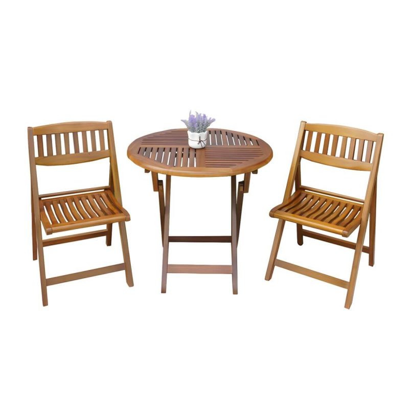 "Brown Patio Table Solid Wood Contemporary Style in Round Shape - 23.6"L x 23.6"W x 22"H Table Only"