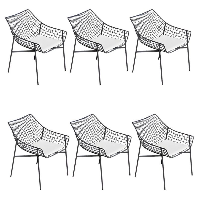 "Contemporary Iron Frame Black and White Armless Dining Side Chair - Black 6 Piece Set"