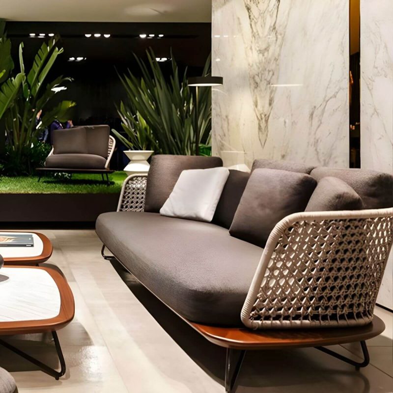 "Modern Black Metal Modular Design Sofa with Waterproof Cushions - 1-Seater Sofa"