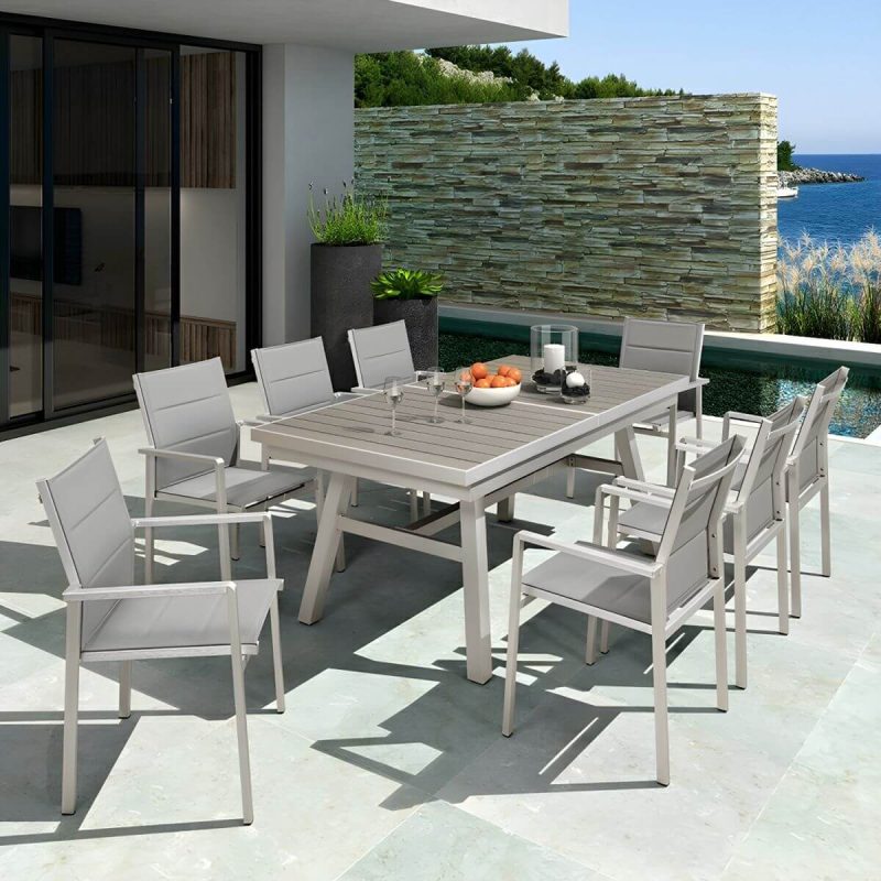"Stacking Metallic Antique Finish Patio Chair Industrial Style without Cushions - 8 Piece Set"