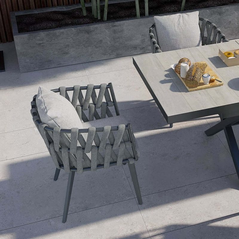 "Set of 2 Hand Woven Rope Outdoor Patio Dining Chair with Cushions in Gray"