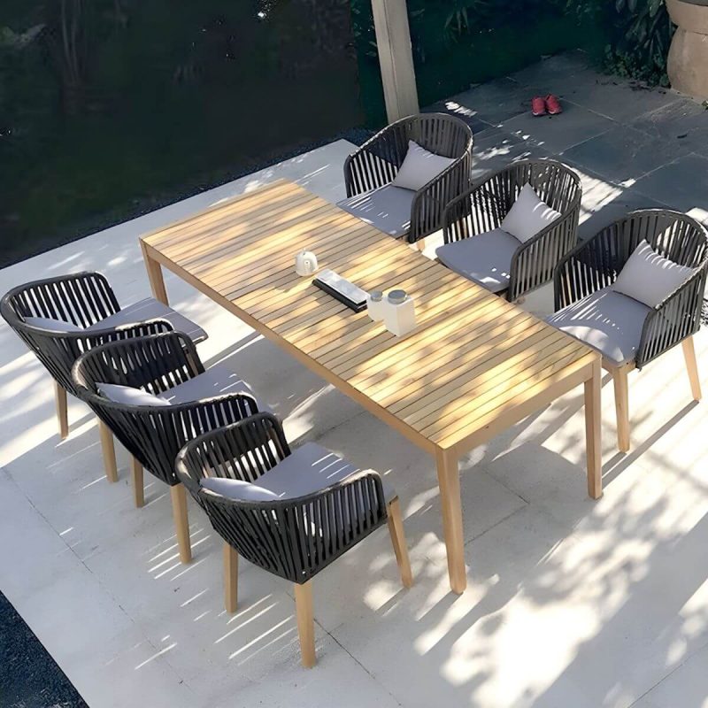 "Modern Brown Patio Dining Table without Umbrella Hole and Non-Foldable Design - Table Only 39"L x 24"W x 42.5"H Rectangular"