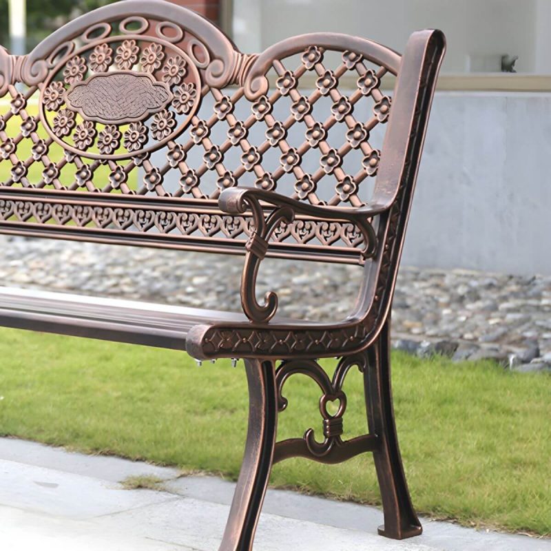 "Modern Style Metal Park Bench with Legs Water Resistant for Outdoor - White 59"L x 24"W x 34"H"