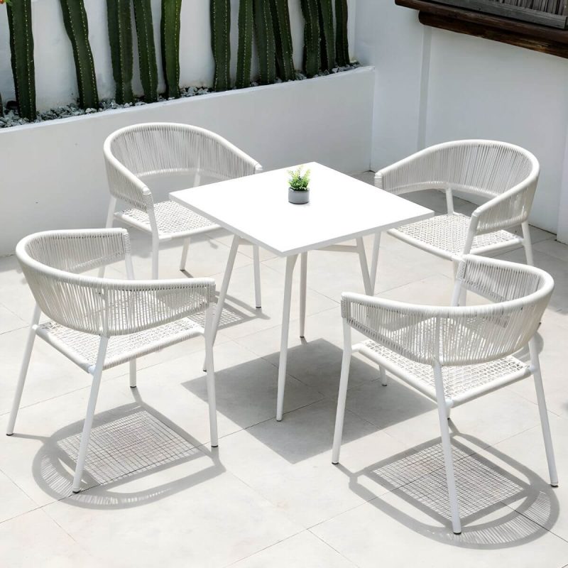 "Contemporary Dining Arm Chair Pure Color Metal Stackable for Outdoor - 4 Piece Set"
