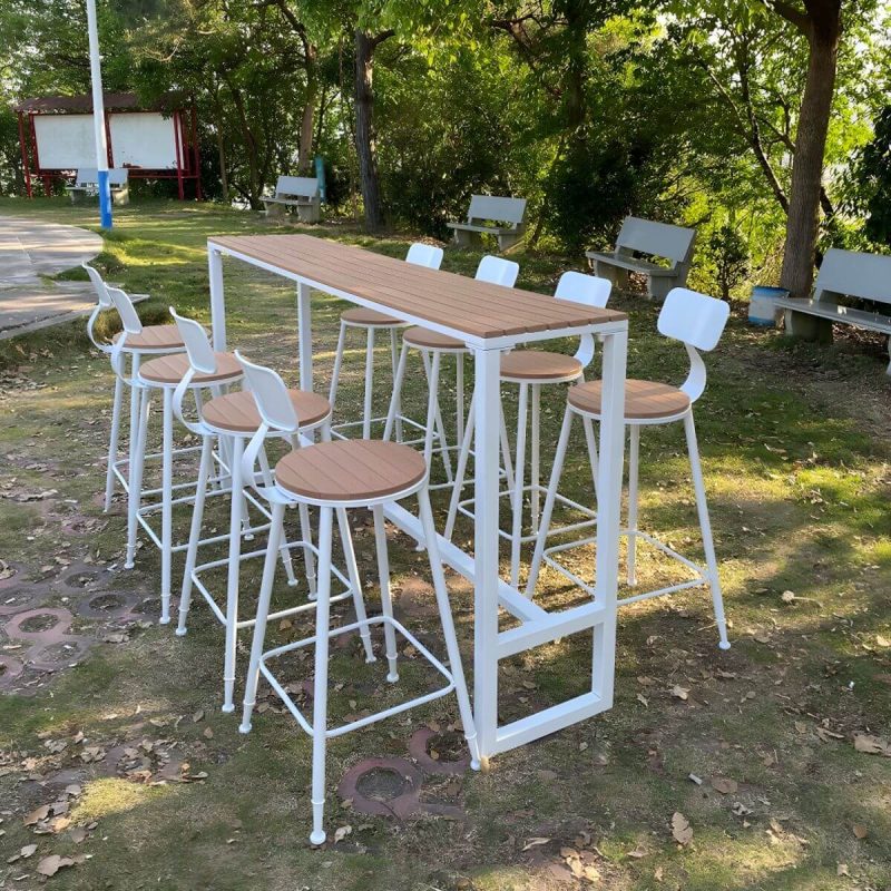 "Manufactured Wood Water Resistant Patio Table Industrial Rectangle Bar Table in Brown - 98.4"L x 15.7"W x 41.3"H Table Only"