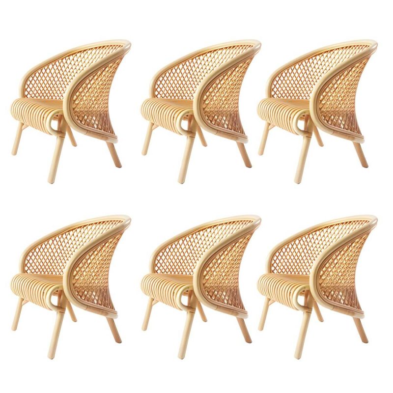 "Tropical Matte Finish Patio Chair Assembled Wicker with Arms - Natural Finish 6 Piece Set"