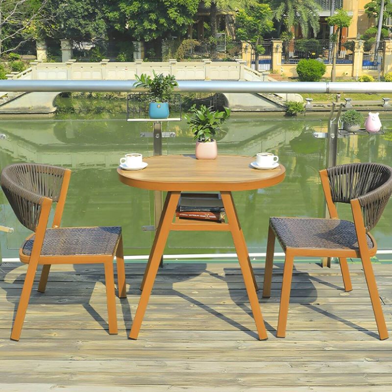 "Oval Metal Patio Table Contemporary Style Water Resistant in Brown - 31"L x 24"W x 29"H"