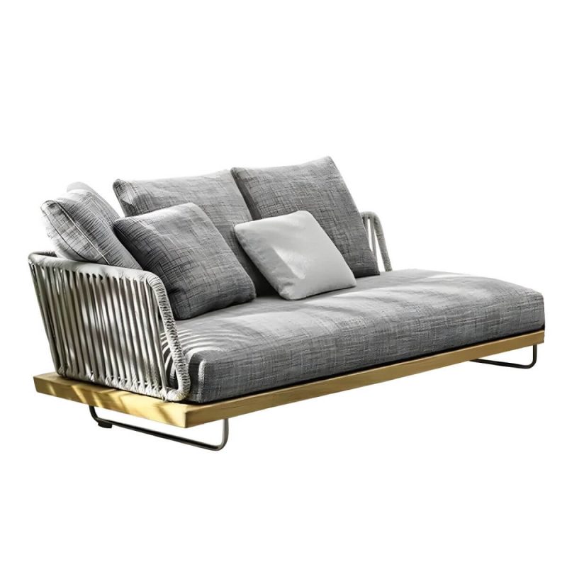 "Tropical Patio Sofa Wood With Cushions Beige Fabric Water Resistant Outdoor Patio Sofa - 64"L x 31"W x 32"H"