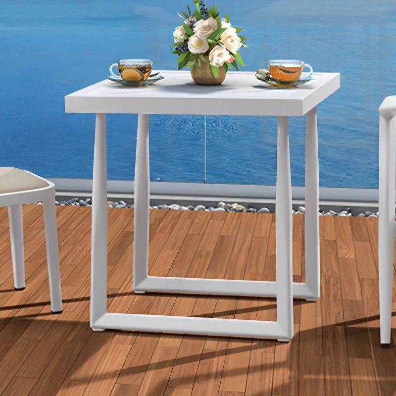 "Wood and Metal Patio Table Wood-Like Rectangle/Square in Brown/White - White 27.6"L x 27.6"W x 28.7"H Table Only"