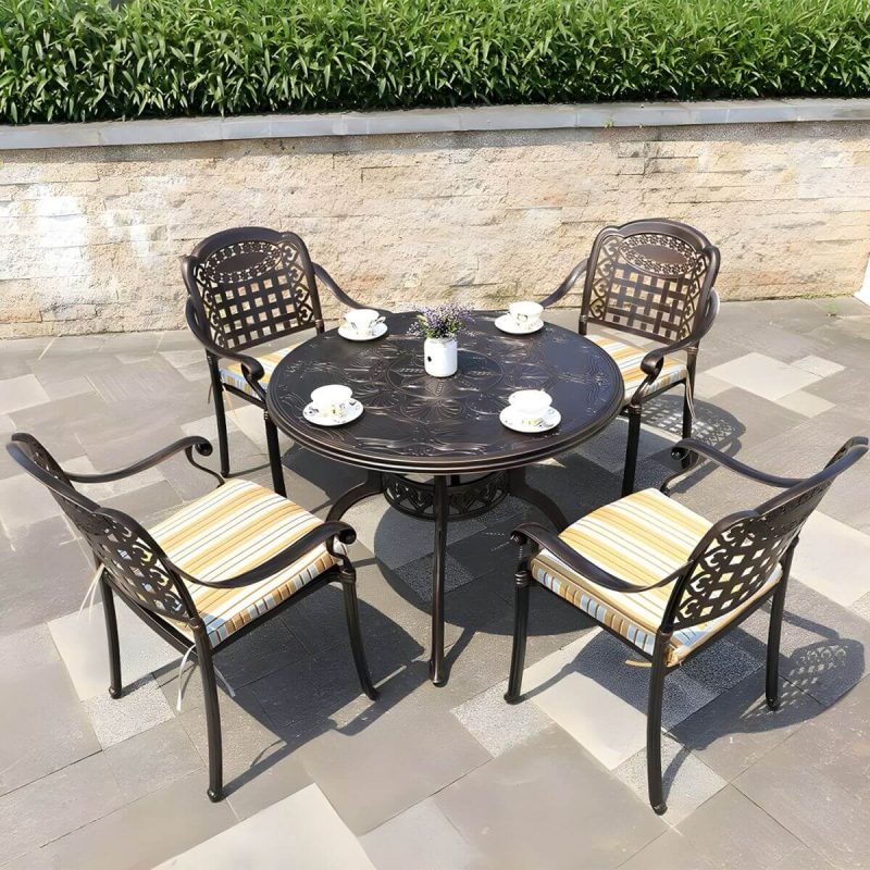 "Bronze Metal Modern Patio Dining Table with 100cm diameter and 73cm height - Table Only"