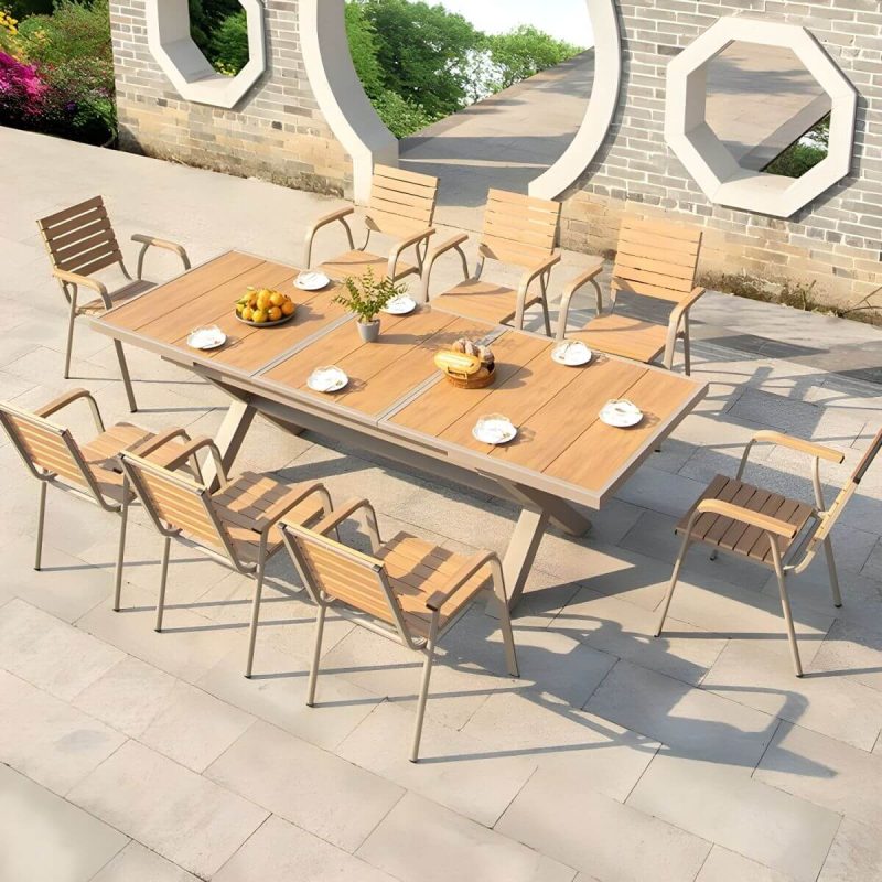 "Contemporary Style Wood Natural Patio Table Rectangle Shape for Outdoor - Table Only 70.9"L x 35.4"W x 29.5"H Natural"