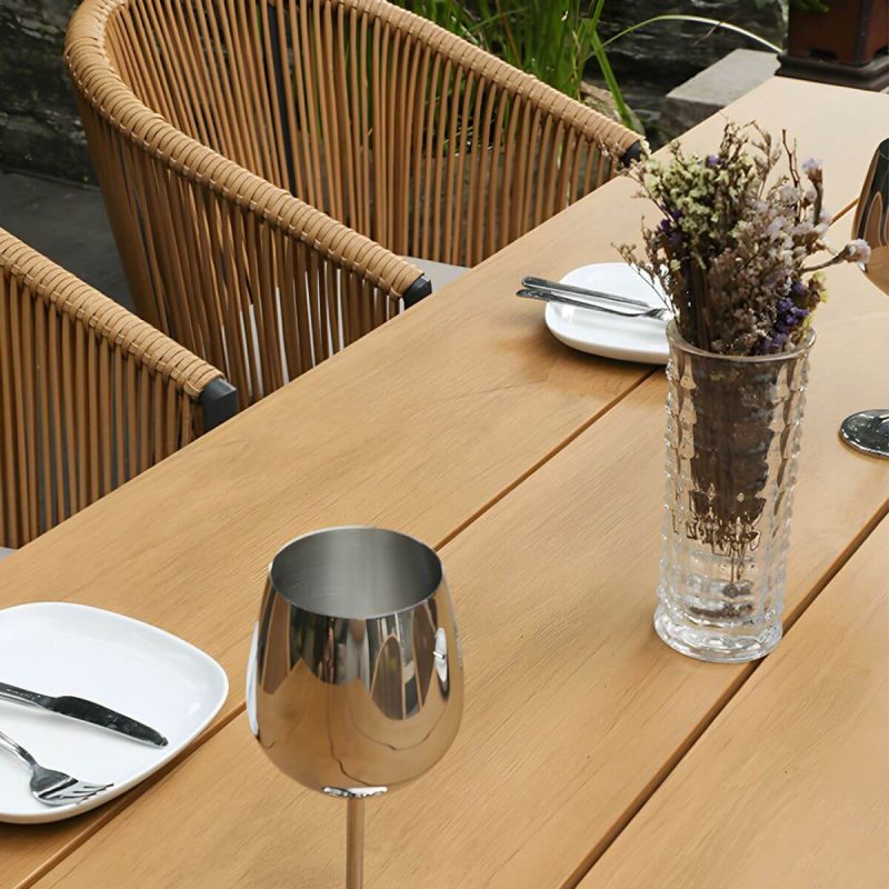 "Modern Artificial Wood Courtyard Table Geometric Outdoor Table - Table Only 102"L x 35"W x 29"H Rectangular"