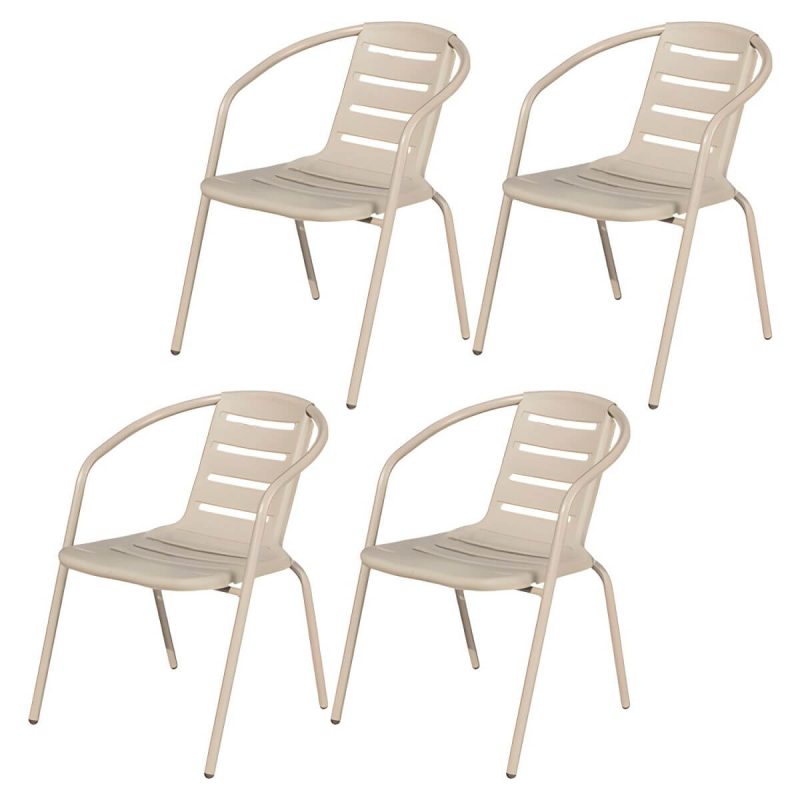 "Stackable Beige Metal Arm Chair with Waterproof Durability - Modern Style - 8 Piece Set"