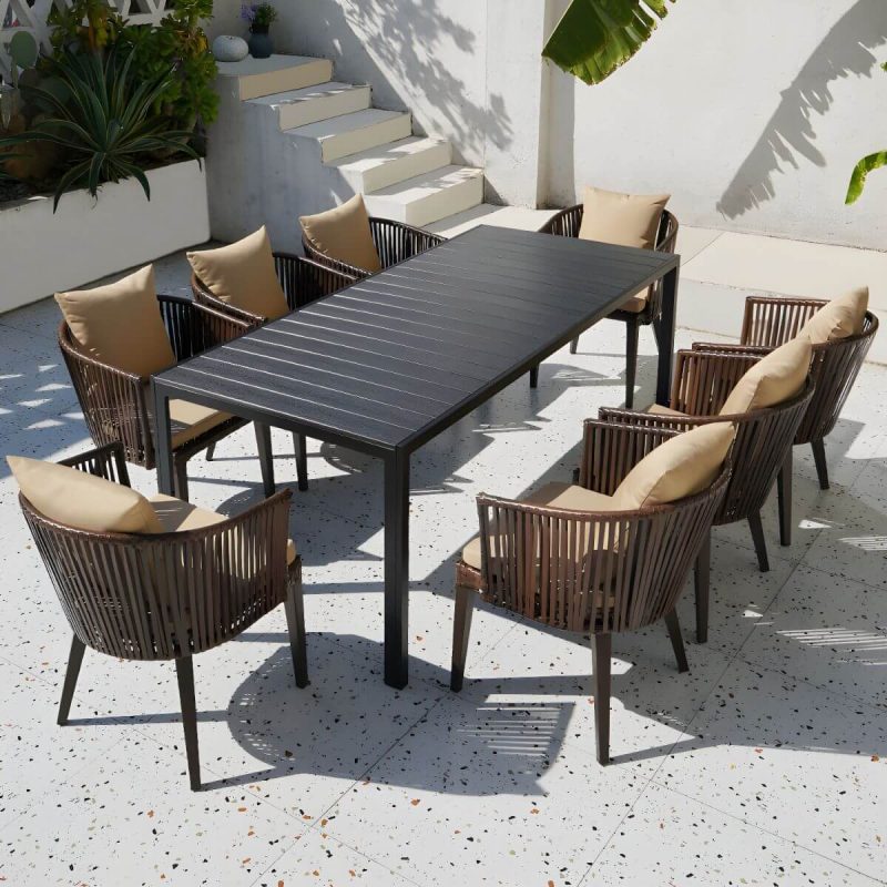"Modern Wood Patio Dining Table 3/5/7/9 Pcs Black Dining Set for Courtyard - Table & Chair(s) 78.7"L x 35.4"W x 29.5"H 8 Rectangular"